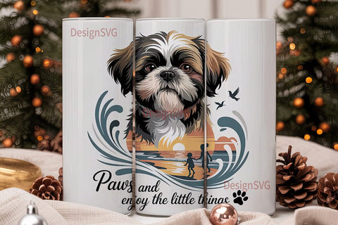 Shih Tzu Beach Sunset 20oz Tumbler Wrap Sublimation DesignSVG 
