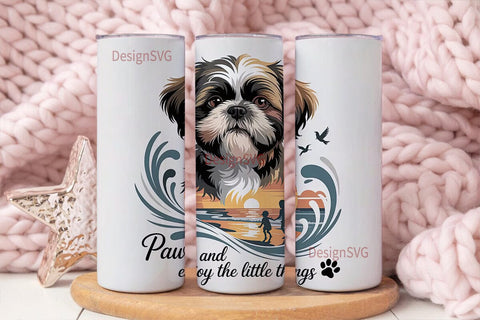 Shih Tzu Beach Sunset 20oz Tumbler Wrap Sublimation DesignSVG 