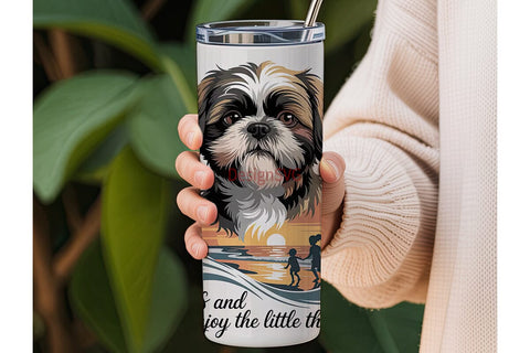 Shih Tzu Beach Sunset 20oz Tumbler Wrap Sublimation DesignSVG 