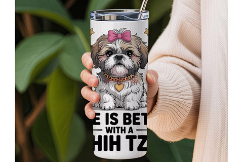 Shih Tzu Floral Dog 20oz Tumbler Wrap Sublimation DesignSVG 