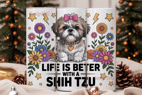 Shih Tzu Floral Dog 20oz Tumbler Wrap Sublimation DesignSVG 