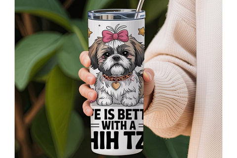 Shih Tzu Floral Dog 20oz Tumbler Wrap Sublimation DesignSVG 