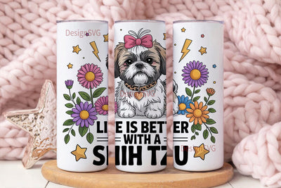 Shih Tzu Floral Dog 20oz Tumbler Wrap Sublimation DesignSVG 