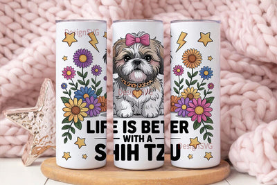 Shih Tzu Floral Dog 20oz Tumbler Wrap Sublimation DesignSVG 