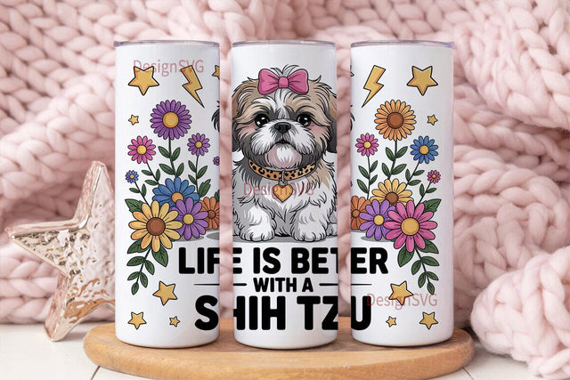 Shih Tzu Floral Dog 20oz Tumbler Wrap Sublimation DesignSVG 