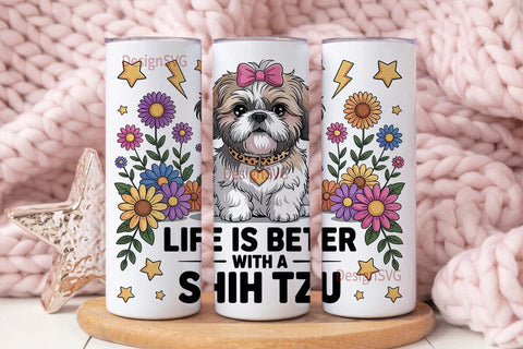 Shih Tzu Floral Dog 20oz Tumbler Wrap Sublimation DesignSVG 