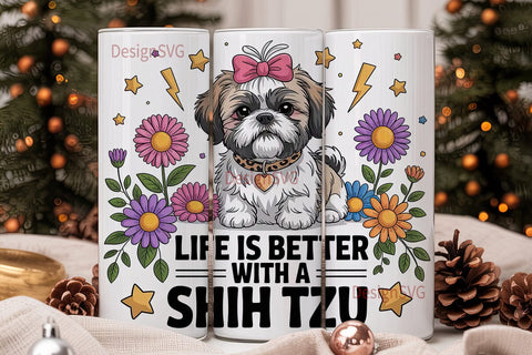 Shih Tzu Floral Dog 20oz Tumbler Wrap Sublimation DesignSVG 