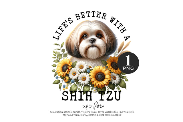 Shih Tzu Floral Dog Sublimation PNG Sublimation BijouBay 