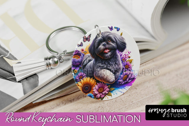 Shih Tzu Keychain - Dog mom Floral Keychain Sublimation Design Sublimation OrangeBrushStudio 