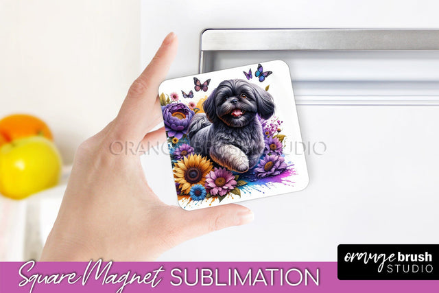 Shih Tzu Magnet Sublimation - Dog Mom Floral Magnet PNG Design Sublimation OrangeBrushStudio 