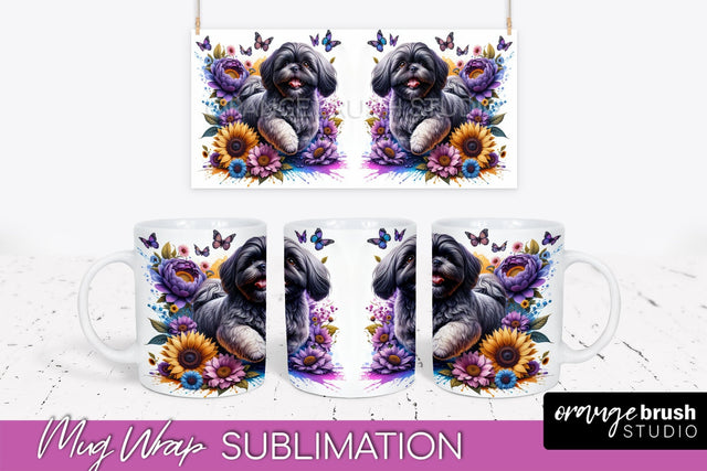 Shih Tzu Mug Wrap - Dog Mom Floral Coffee Mug PNG Sublimation Sublimation OrangeBrushStudio 