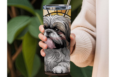 Shih Tzu Stained Glass 20oz Tumbler Sublimation DesignSVG 