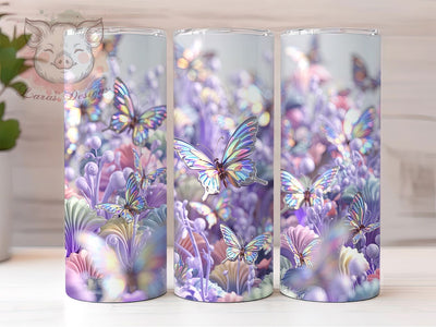 Shimmer Silver Butterfly Tumbler, Elegant Butterfly Wrap, Shimmer Butterfly Design, Butterfly Sublimation PNG, 20oz Silver Tumbler, Metallic Butterfly Wrap, Graceful Insect Tumbler Sublimation Lara' s Designs 