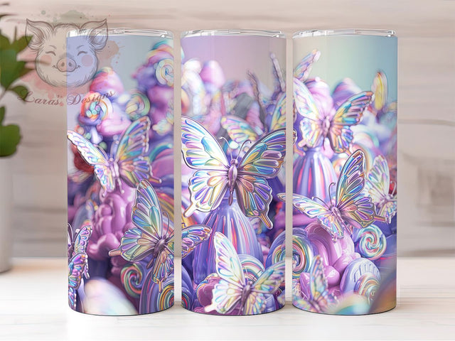 Shimmer Silver Butterfly Tumbler, Elegant Butterfly Wrap, Shimmer Butterfly Design, Butterfly Sublimation PNG, 20oz Silver Tumbler, Metallic Butterfly Wrap, Graceful Insect Tumbler Sublimation Lara' s Designs 