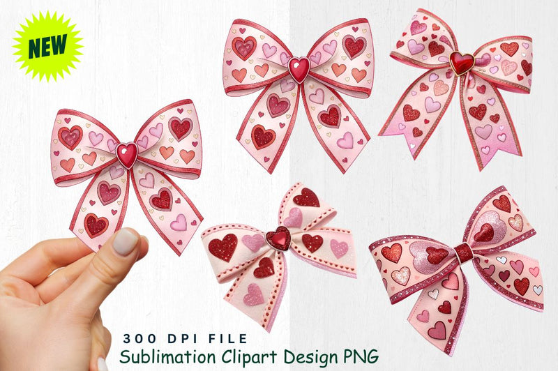 Shimmering Heart Bow Clipart Sublimation Regulrcrative 