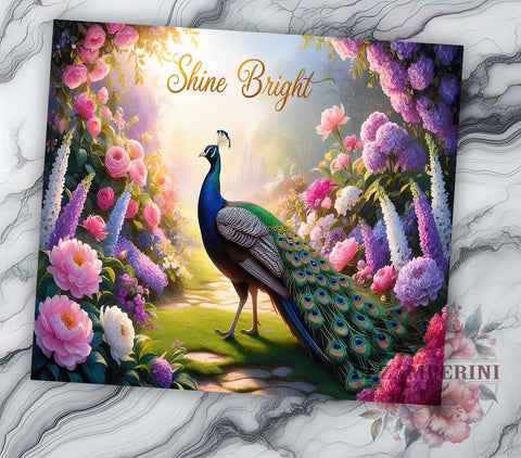 Shine Bright Peacock Floral Tumbler, Peacock Tumbler, Floral Design, 20oz Wrap, Nature Drinkware, Shine Bright Quote, Colorful Sublimation, Unique Gift Sublimation Li Zamperini 