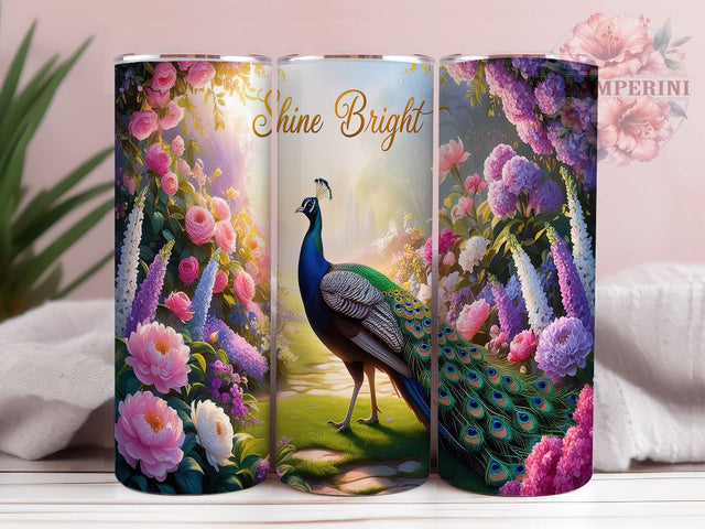 Shine Bright Peacock Floral Tumbler, Peacock Tumbler, Floral Design, 20oz Wrap, Nature Drinkware, Shine Bright Quote, Colorful Sublimation, Unique Gift Sublimation Li Zamperini 