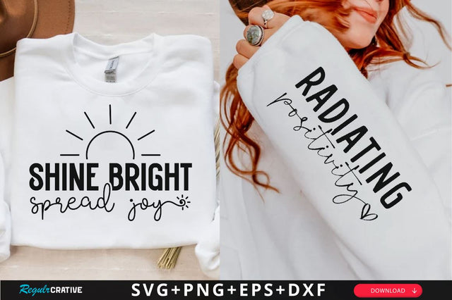 Shine Bright Spread Joy Sleeve SVG Design, Inspirational sleeve SVG, Motivational Sleeve SVG, Positive Sleeve SVG SVG Regulrcrative 