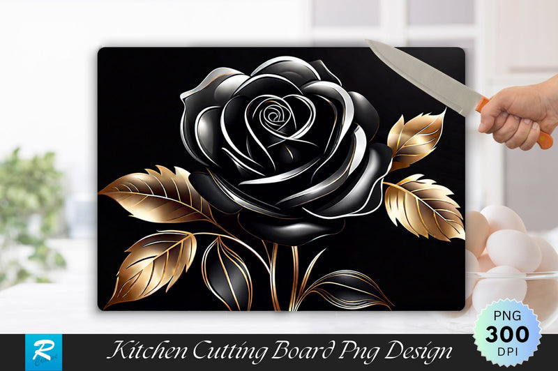 Shiny Black Rose Flower Background Cutting Board Sublimation Regulrcrative 