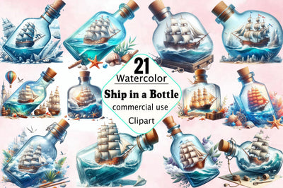 Ship in a Bottle Clipart Bundle Sublimation SVGArt 