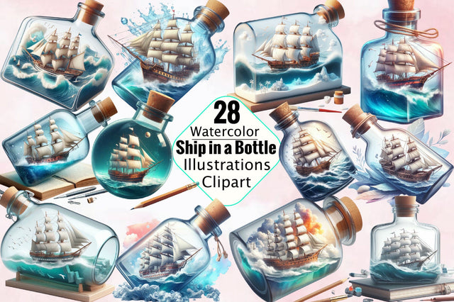 Ship in a Bottle Sublimation Clipart Bundle Sublimation SVGArt 