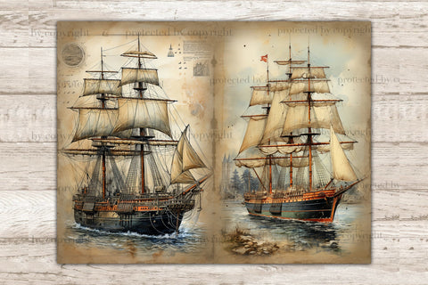 Ship Junk Journal Pages | Vintage Ephemera SVG GlamArtZhanna 