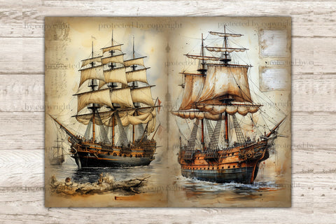 Ship Junk Journal Pages | Vintage Ephemera SVG GlamArtZhanna 