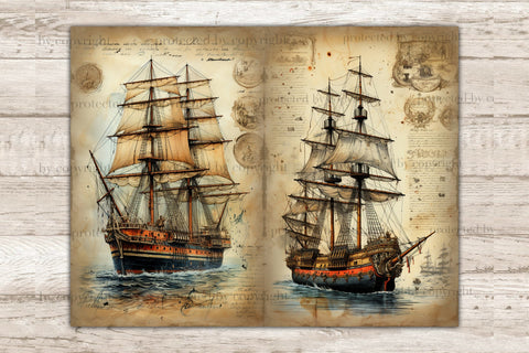 Ship Junk Journal Pages | Vintage Ephemera SVG GlamArtZhanna 
