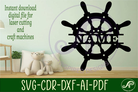 Ships wheel name sign svg laser cut template SVG APInspireddesigns 