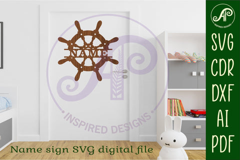 Ships wheel name sign svg laser cut template SVG APInspireddesigns 