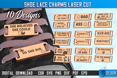 Shoe Lace Charms Laser Cut Bundle, Wooden Shoe Accessories, Customizable Shoe Lace Charms, Footwear Accessorizing, Boot Charm SVG Fly Design 