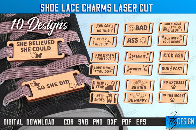 Shoe Lace Charms Laser Cut Bundle, Wooden Shoe Accessories, Customizable Shoe Lace Charms, Footwear Accessorizing, Boot Charm SVG Fly Design 