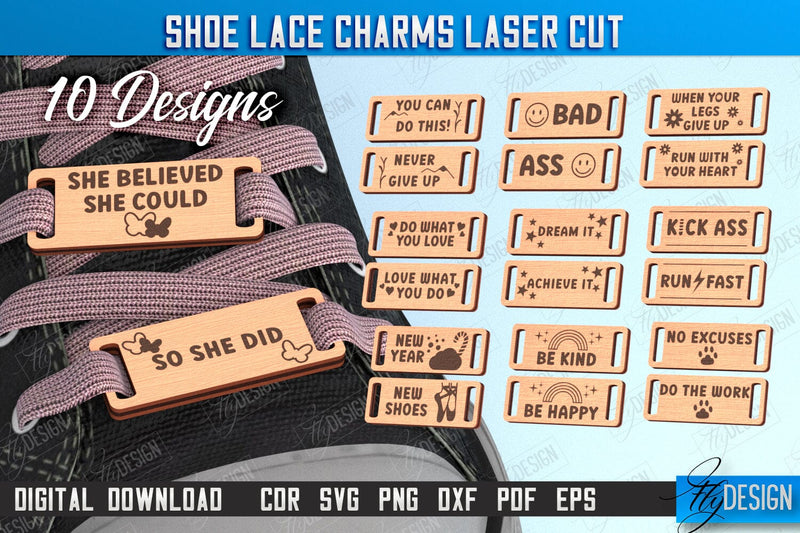 Shoe Lace Charms Laser Cut Bundle, Wooden Shoe Accessories, Customizable Shoe Lace Charms, Footwear Accessorizing, Boot Charm SVG Fly Design 