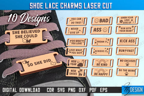 Shoe Lace Charms Laser Cut Bundle, Wooden Shoe Accessories, Customizable Shoe Lace Charms, Footwear Accessorizing, Boot Charm SVG Fly Design 