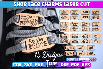 Shoe Lace Charms | Shoe Accessories | Wood Shoelace Charms | CNC File SVG The T Store Design 