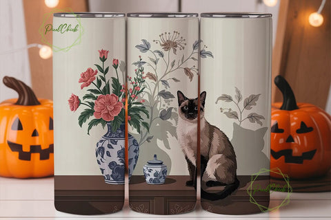 Siamese Cat & Floral 20oz Tumbler Wrap Sublimation PixelChick 