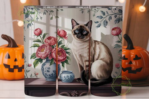 Siamese Cat & Floral 20oz Tumbler Wrap Sublimation PixelChick 