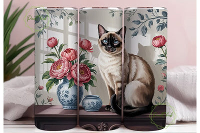 Siamese Cat & Floral 20oz Tumbler Wrap Sublimation PixelChick 