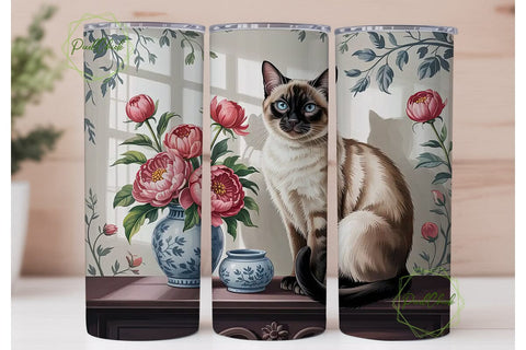 Siamese Cat & Floral 20oz Tumbler Wrap Sublimation PixelChick 