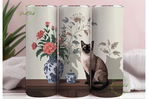 Siamese Cat & Floral 20oz Tumbler Wrap Sublimation PixelChick 