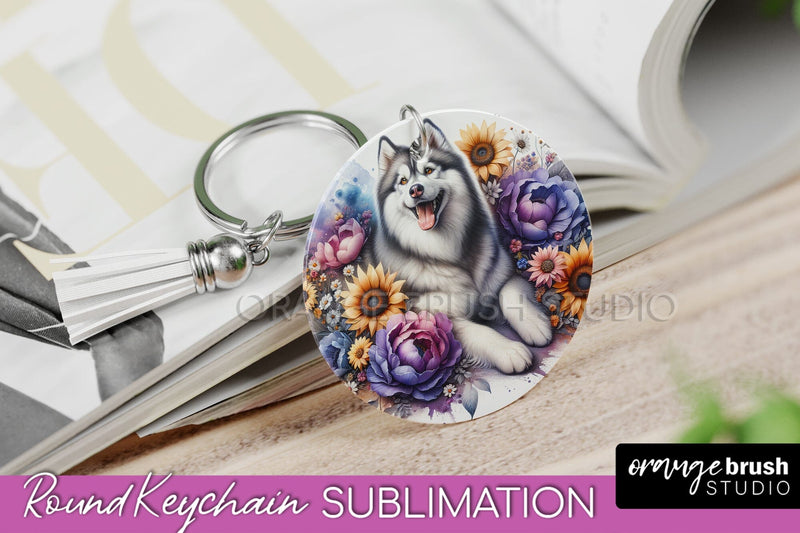 Siberian Husky Keychain - Dog mom Floral Keychain Sublimation Design Sublimation OrangeBrushStudio 