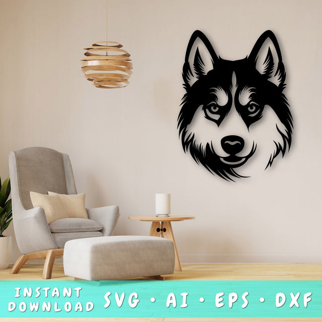 Siberian Husky Laser SVG Cut File, Siberian Husky Glowforge File, Siberian Husky DXF, Siberian Husky Wall Art SVG SVG HappyDesignStudio 