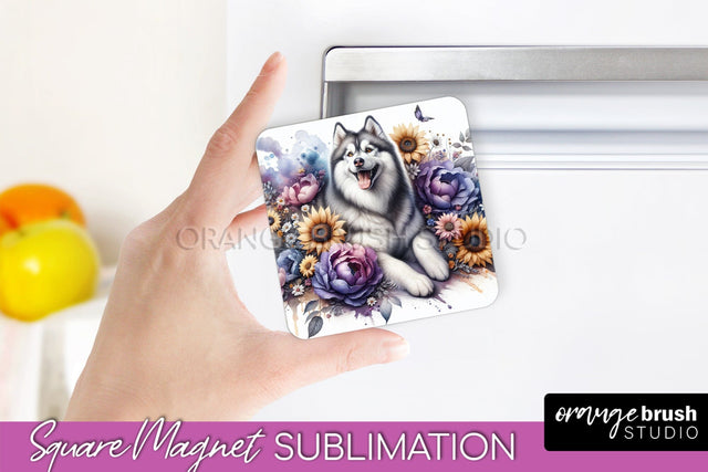 Siberian Husky Magnet Sublimation - Dog Mom Floral Magnet PNG Design Sublimation OrangeBrushStudio 