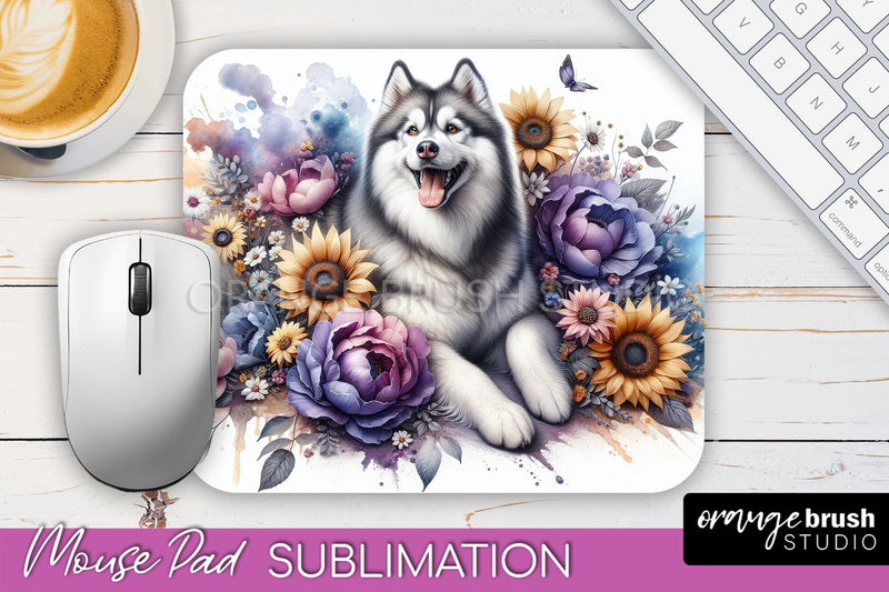 Siberian Husky Mouse Pad Design - Dog Mom Floral Mousepad Sublimation Sublimation OrangeBrushStudio 