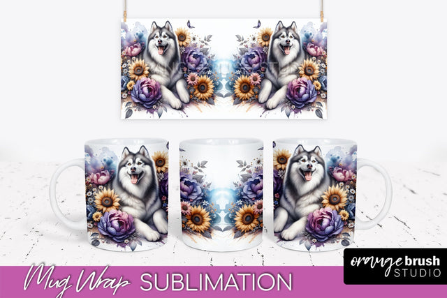 Siberian Husky Mug Wrap - Dog Mom Floral Coffee Mug PNG Sublimation Sublimation OrangeBrushStudio 