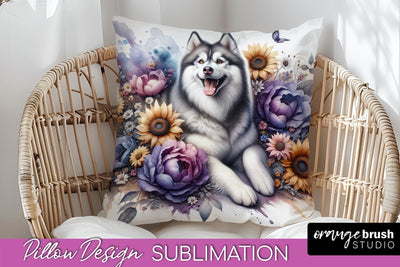 Siberian Husky Pillow Cover - Dog Mom Floral Pillow Sublimation Sublimation OrangeBrushStudio 