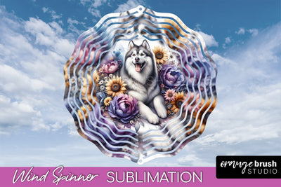 Siberian Husky Wind Spinner, Dog Mom Floral Wind Spinner Sublimation Sublimation OrangeBrushStudio 