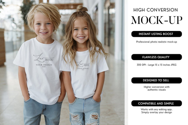 Sibling T-Shirt Mockup Matching Duo Display Kids Photo Mock Up Photo BijouBay 