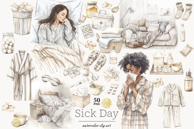 Sick Day Clipart | Cozy Home Medical PNGs Digital Download SVG GlamArtZhanna 