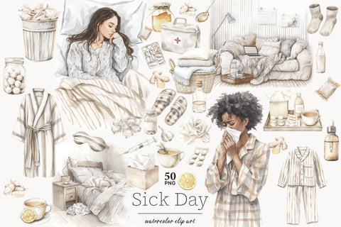 Sick Day Clipart | Cozy Home Medical PNGs Digital Download SVG GlamArtZhanna 